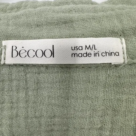 Be Cool Womens M/L Sage Green Gauze Cotton Button Front Roll Tab Oversized Top - Picture 5 of 12